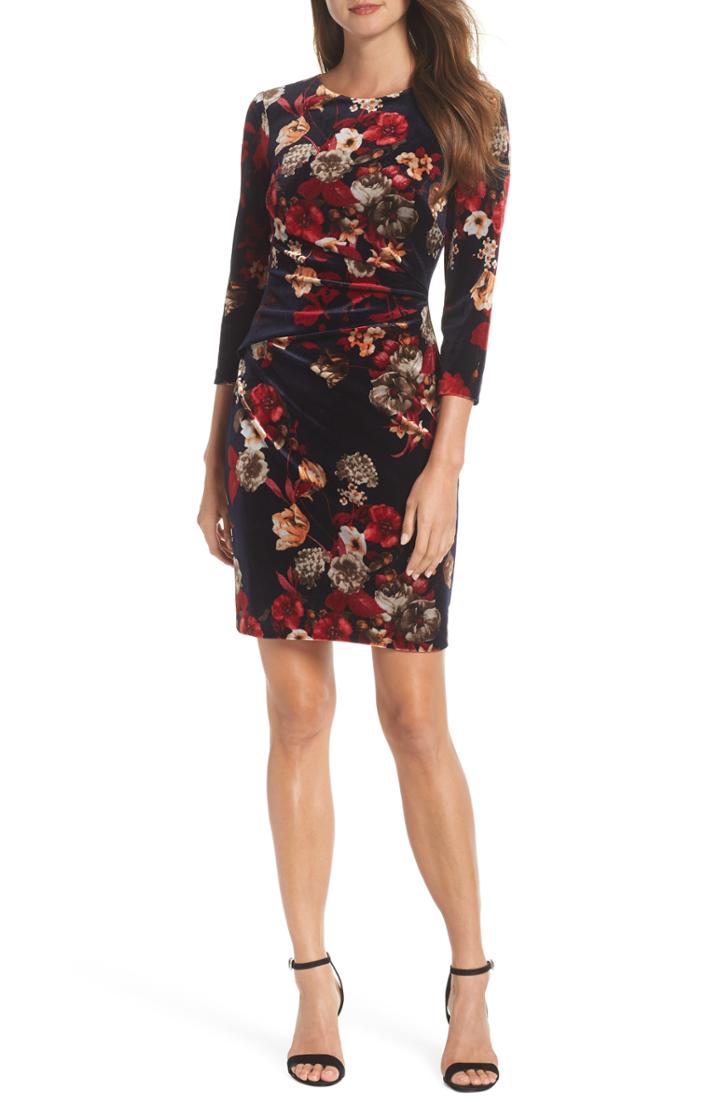 Women's Vince Camuto Floral Velvet Dress (similar To 14w) - Blue