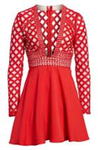 Women's Missguided Bardot Lace Top Skater Dress Us / 8 Uk - Red