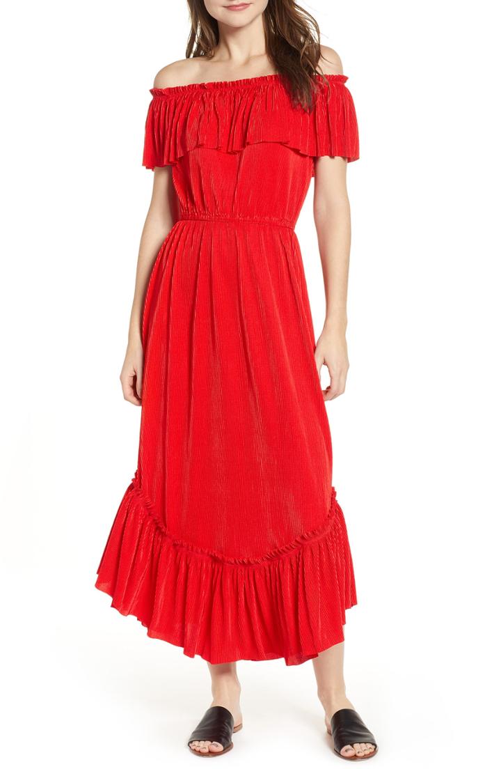 Women's The Fifth Label Relatively Slinky Off The Shoulder Maxi Dress, Size - Red