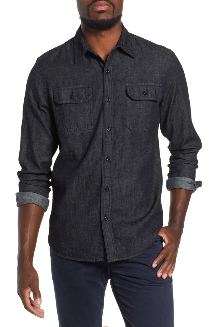 Men's Ag Benning Chambray Slim Fit Utility Shirt, Size - Grey