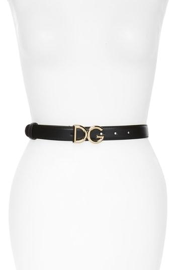 Women's Dolce & Gabbana Metal Logo Buckle Leather Belt - Nero/ Oro