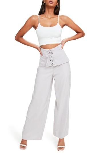Women's Missguided Corset Waist Crepe Pants Us / 8 Uk - Grey
