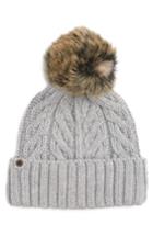 Women's Ugg Cable Knit Cuff Hat With Genuine Shearling Pom - Grey
