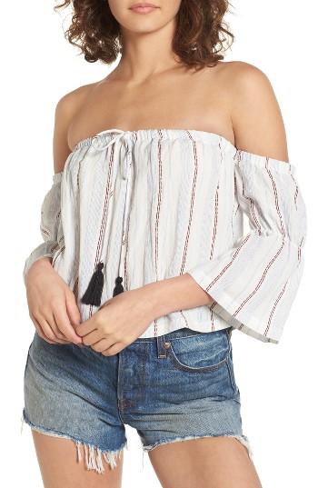 Women's Lush Tassel Trim Off The Shoulder Top - Ivory