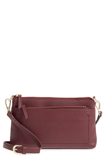 Nordstrom Brixton Convertible Leather Crossbody Bag With Pop-out Card Holder - Burgundy