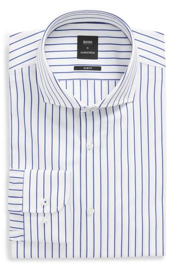 Men's Boss X Nordstrom Jerrin Slim Fit Stripe Dress Shirt .5 - Blue