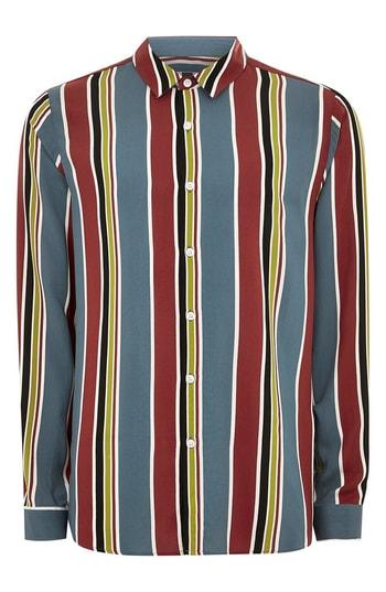 Women's Topman Stripe Classic Fit Sport Shirt - Blue