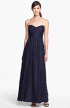 Women's Amsale Pleated Lace Sweetheart Strapless Gown - Blue