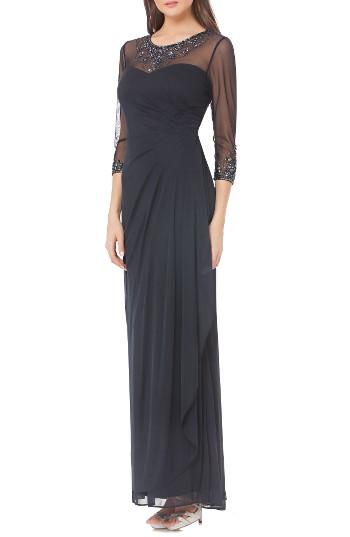 Women's Js Collections Embellished Illusion Gown - Blue
