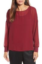 Women's Eileen Fisher Bateau Neck Silk Boxy Top, Size - Red