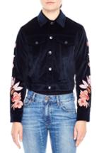 Women's Sandro Embroidered Crop Velvet Jacket - Blue