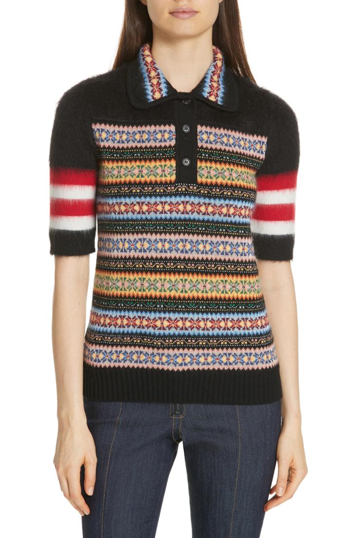 Women's N Degree21 Fair Isle Stripe Wool Blend Sweater Us / 38 It - Black