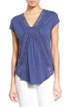 Women's Caslon Lace Trim V-neck Top - Blue