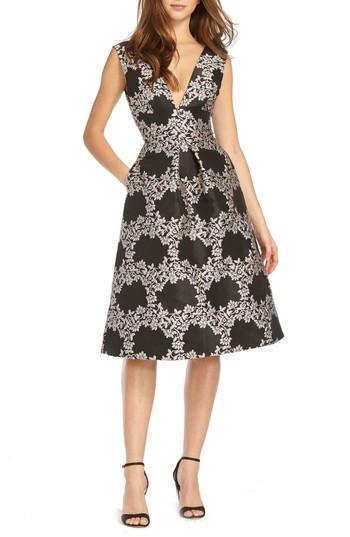 Women's Ml Monique Lhuillier Jacquard Fit & Flare Cocktail Dress - Black