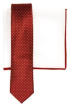 Men's The Tie Bar Dot Silk Skinny Tie & Cotton Pocket Square Style Box, Size - Red