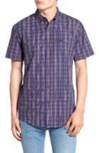 Men's Brixton 'howl' Short Sleeve Plaid Woven Shirt, Size - Blue