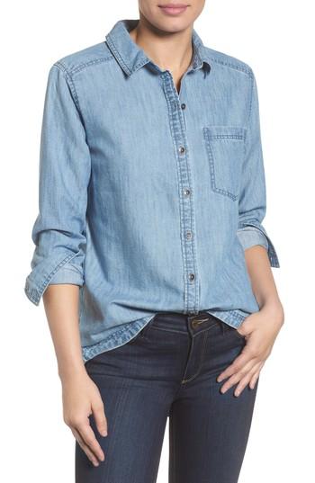 Women's Caslon Button Front Chambray Shirt - Blue