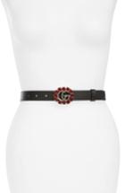 Women's Gucci Gg Crystal Logo Leather Belt - Nero/ Ruby
