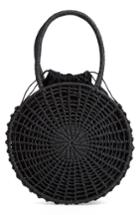 Topshop Bella Straw Circle Tote Handbag - Black