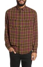 Men's The Kooples Long Sleeve Destroyed Plaid Fit Sport Shirt, Size Small - Red
