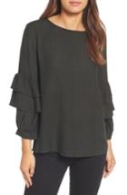 Women's Caslon Ruffle Sleeve Detail Top - Black