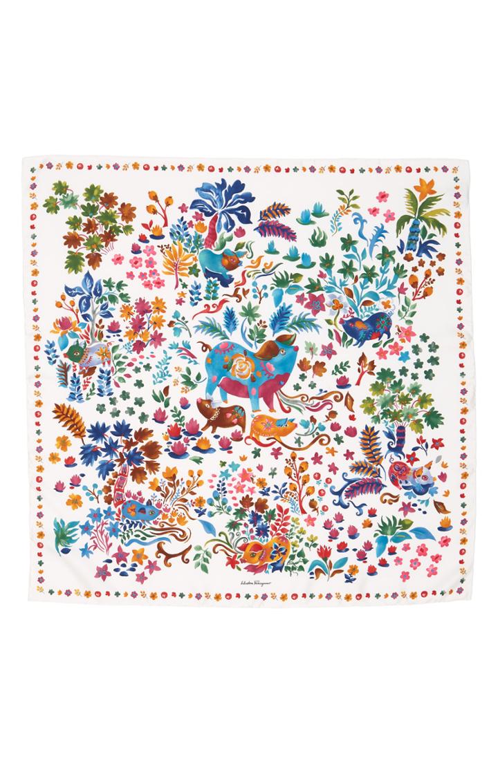 Women's Salvatore Ferragamo Fortuna Foulard Silk Scarf, Size - Ivory