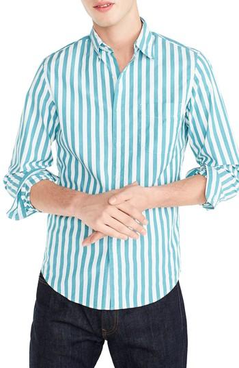 Men's J.crew Slim Fit Stretch Secret Wash Stripe Sport Shirt, Size - Blue