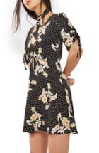 Women's Topshop Floral Spot Tie Tea Dress Us (fits Like 14) - Black