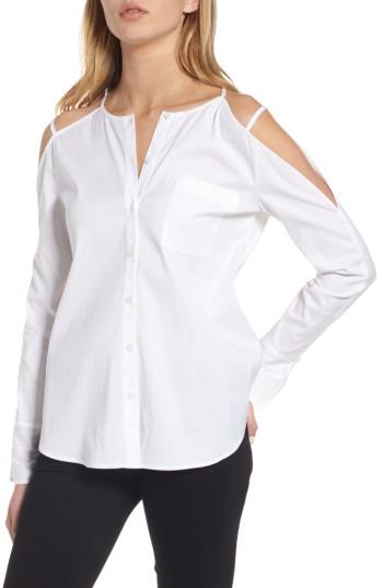 Women's Trouve Cold Shoulder Poplin Top - White