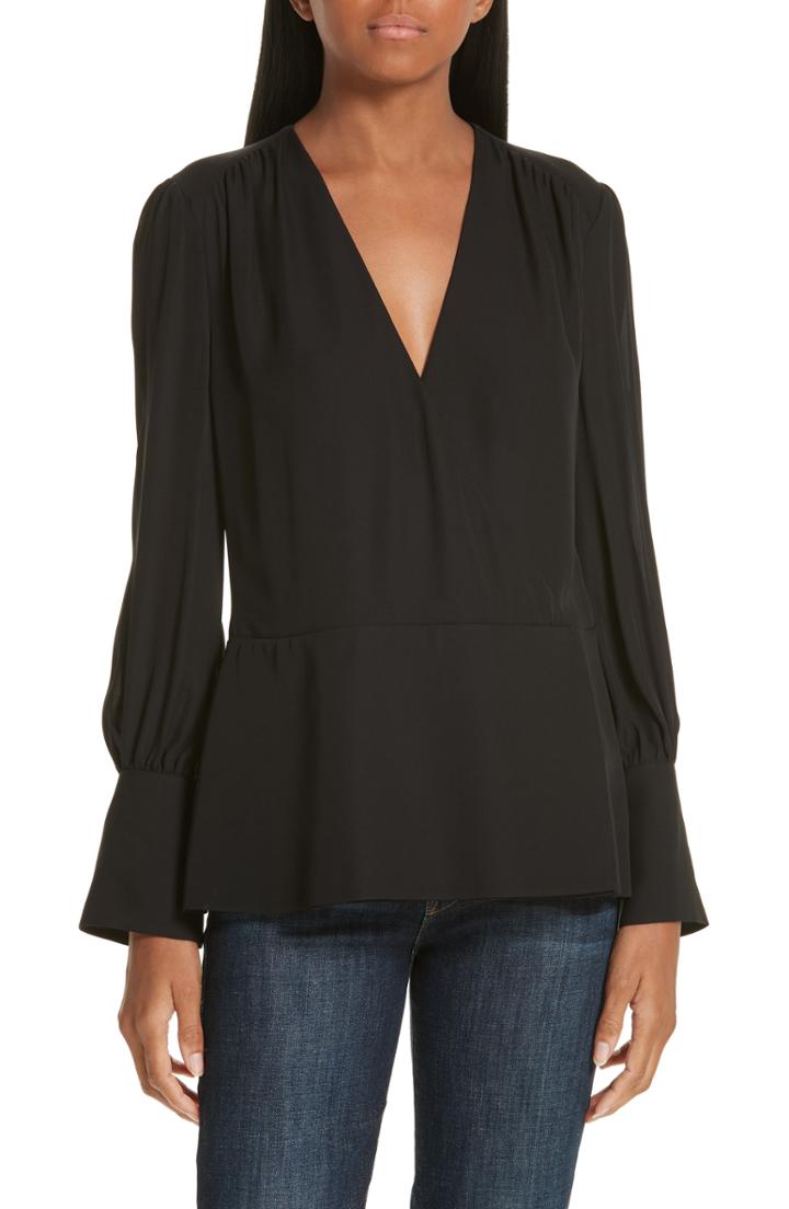 Women's Lewit Surplice Silk Blouse - Black