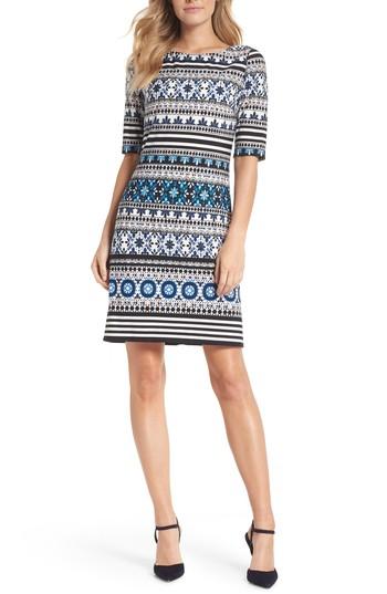 Women's Eliza J Medallion Stripe Shift Dress - Blue