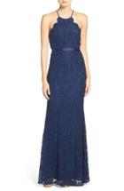 Women's Lulus Spaghetti Strap Scallop Lace Mermaid Gown - Blue