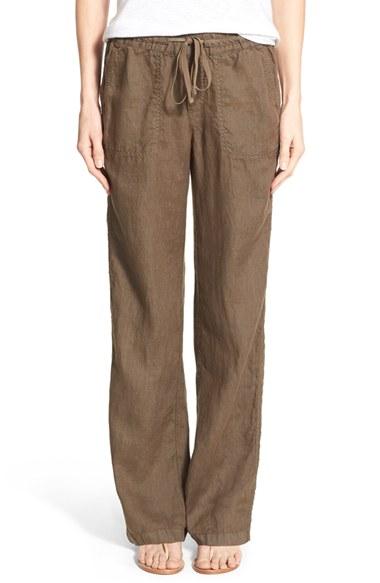 Women's Caslon Drawstring Linen Pants, Size - Green