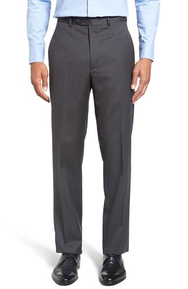 Men's Santorelli Flat Front Twill Wool Trousers - Grey