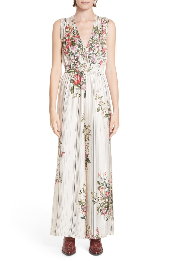Women's Roseanna Frisco Floral & Stripe Silk Jumpsuit Us / 36 Fr - Ivory