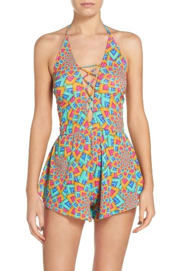 Women's Luli Fama Print Cover-up Romper - Blue/green