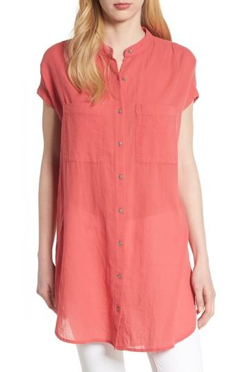 Women's Caslon Button Front Longline Top - Coral