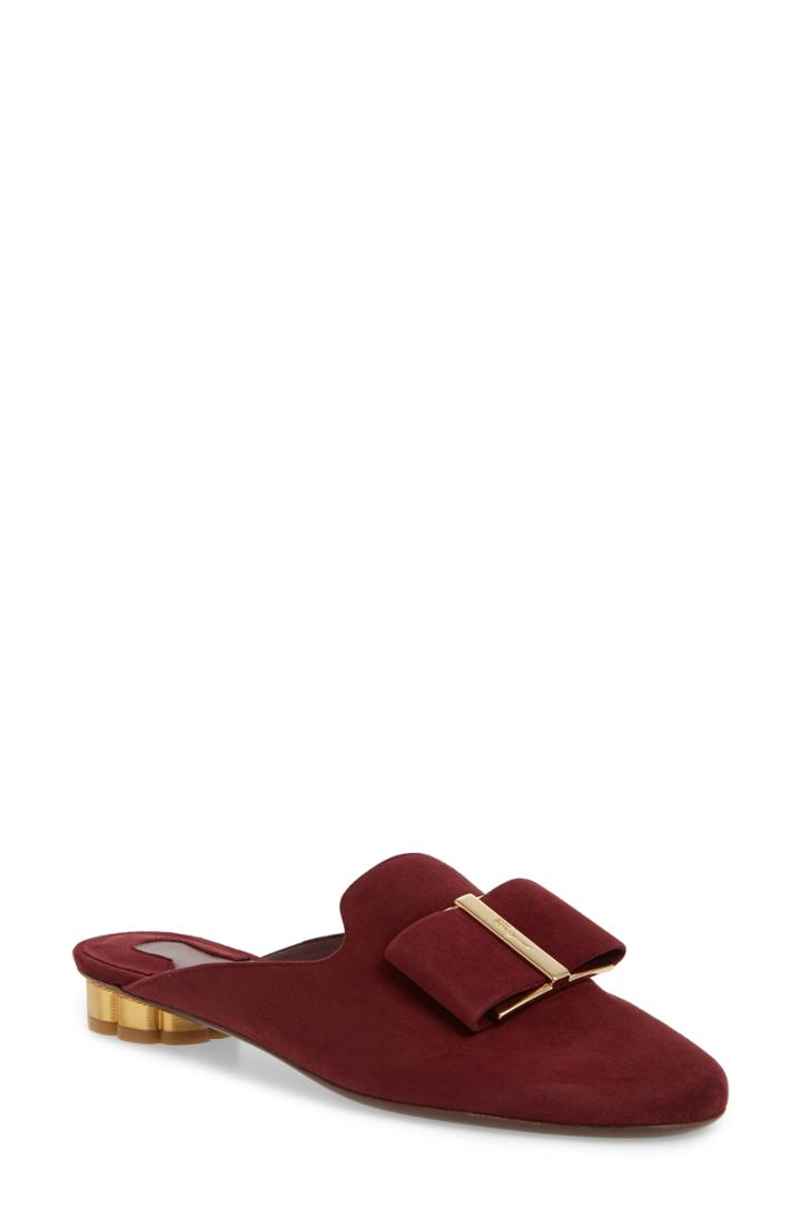 Women's Salvatore Ferragamo Sciacca Bow Loafer Mule .5 B - Burgundy