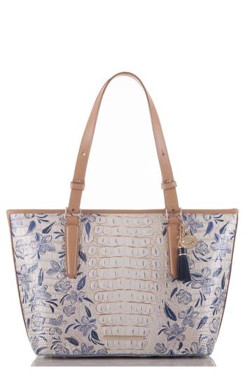 Brahmin Medium Asher Floral Print Leather Tote - Blue