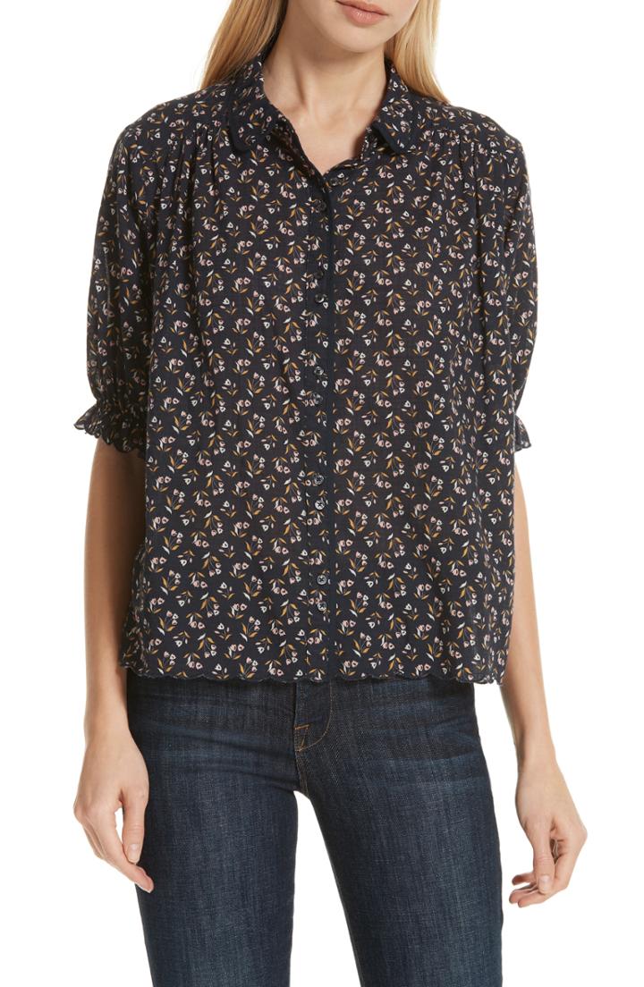 Women's The Great. The Whistle Floral Print Top - Blue