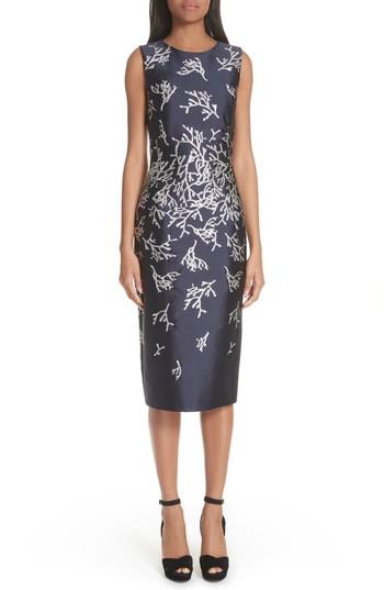 Women's Oscar De La Renta Coral Pattern Sheath Dress - Blue