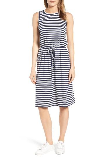 Petite Women's Caslon Sleeveless Cotton Blend Knit Drawstring Waist Dress, Size P - Blue