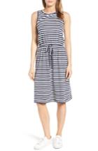 Petite Women's Caslon Sleeveless Cotton Blend Knit Drawstring Waist Dress, Size P - Blue