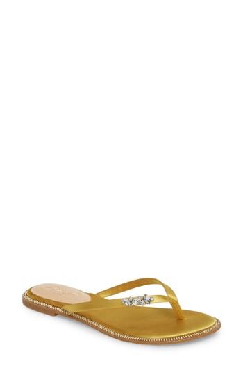 Women's Jewel Badgley Mischka Thalia Crystal Embellished Flip Flop .5 M - Yellow