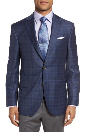 Men's David Donahue Connor Classic Fit Plaid Wool Sport Coat S - Blue