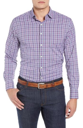 Men's Peter Millar Ramsey Regular Fit Check Performance Sport Shirt - Purple