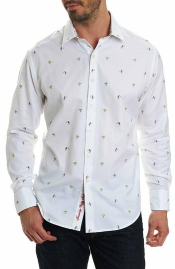 Men's Robert Graham Palm Leaves Classic Fit Sport Shirt - White
