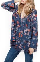 Women's Free People Floral Print Smocked Tunic, Size - Blue