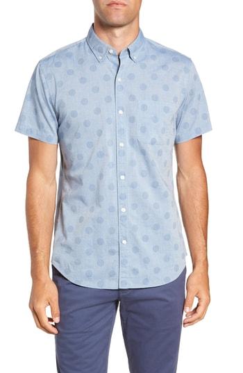 Men's Bonobos Slim Fit Polka Dot Sport Shirt, Size R - Blue
