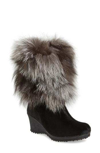 Women's Pajar Angelina Genuine Fox Fur Wedge Boot -7.5us / 38eu - Black